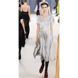 ROCHAS 100% Silk Empire V-Neck A-line 2011 Runway Dress Women's IT 42 US 6,NWT